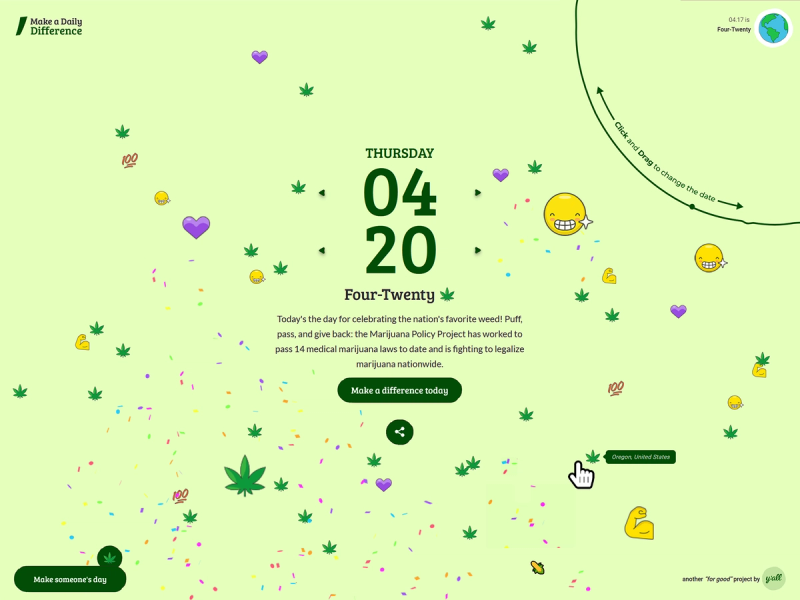page for four twenty featuring pot leaf emojis