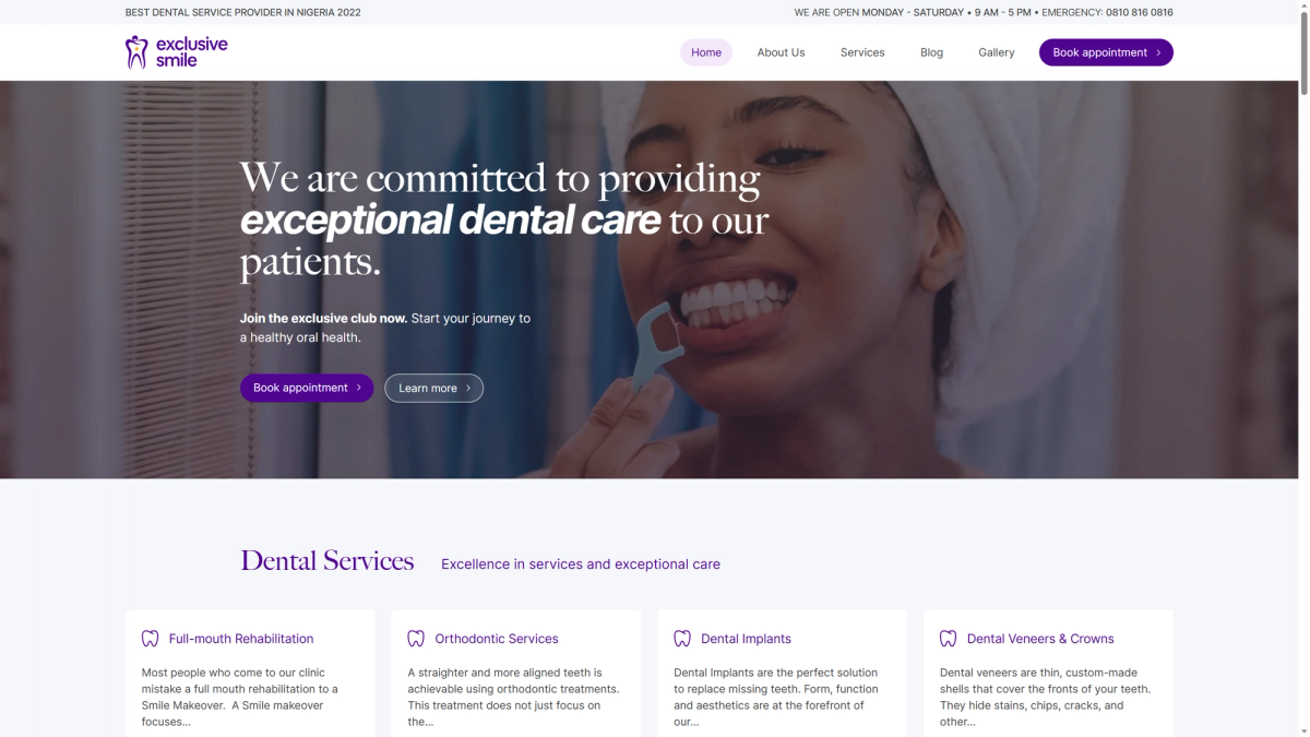 Exclusive Smile Dental Clinic Website