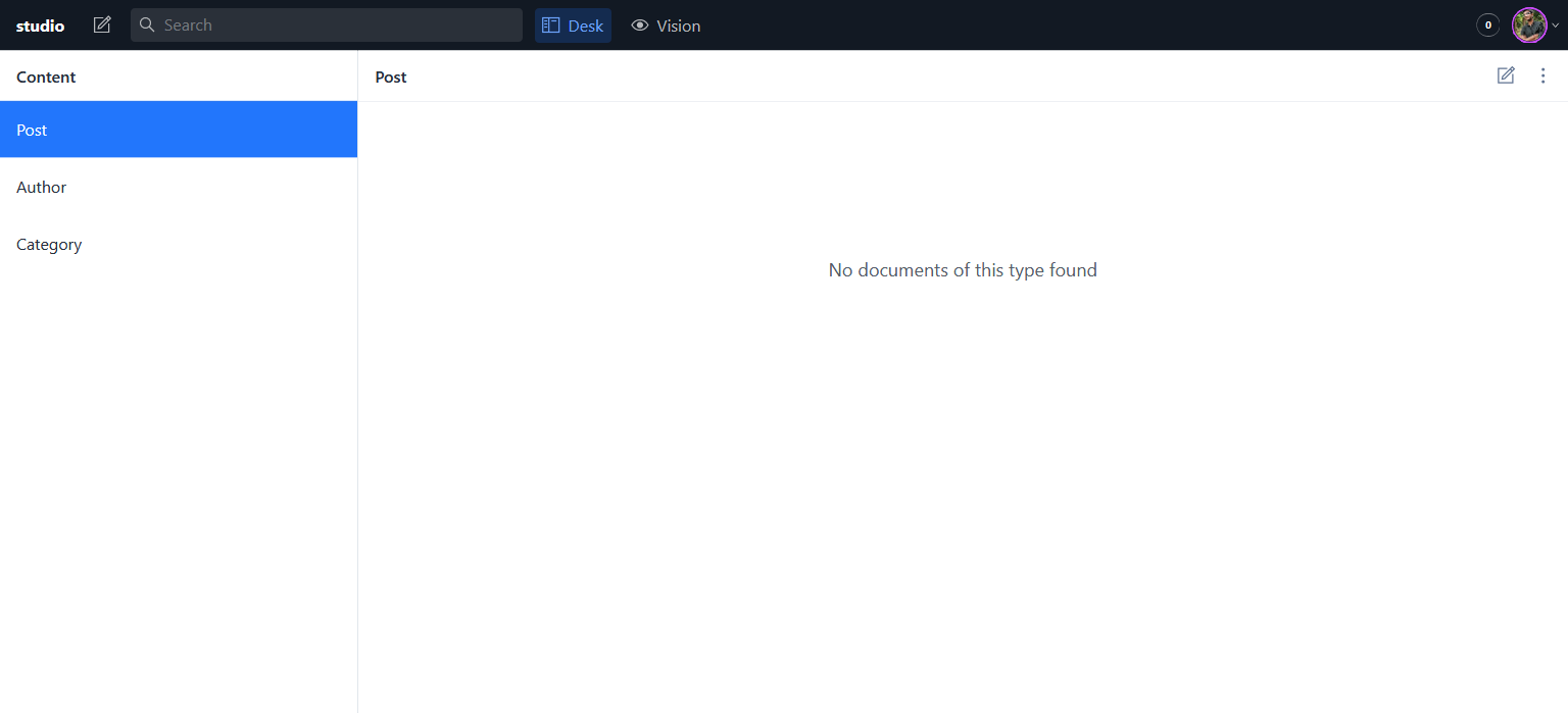 View of Sanity Studio in browser