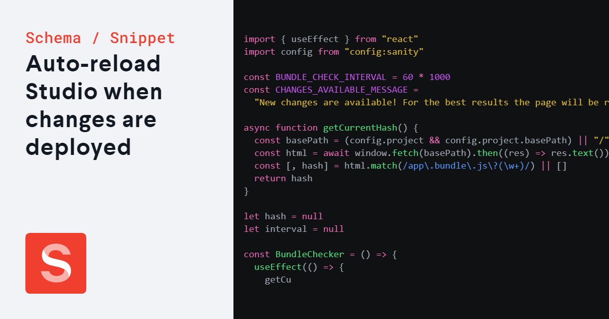 Auto-reload Studio when changes are deployed - Sanity.io schema