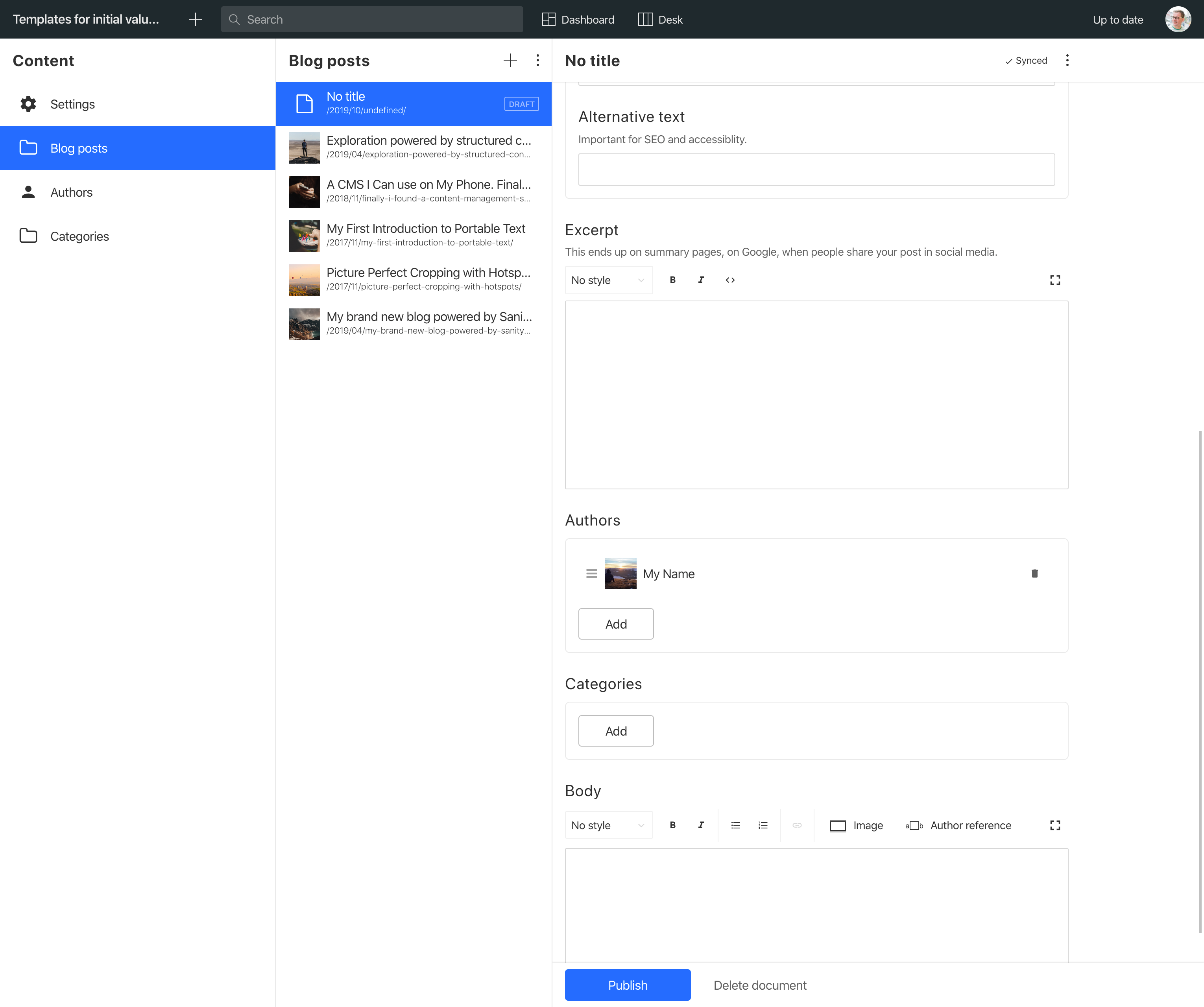The initial author reference in the authors array (Studio Version 0.142.8)