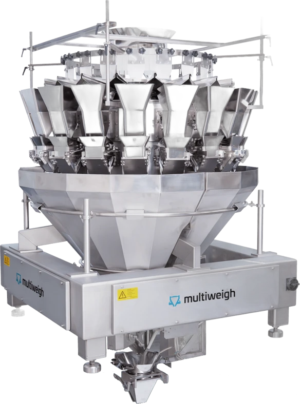 Naważarka Multiweigh z misami dozującymi i lejem zbiorczym – zbliżenie