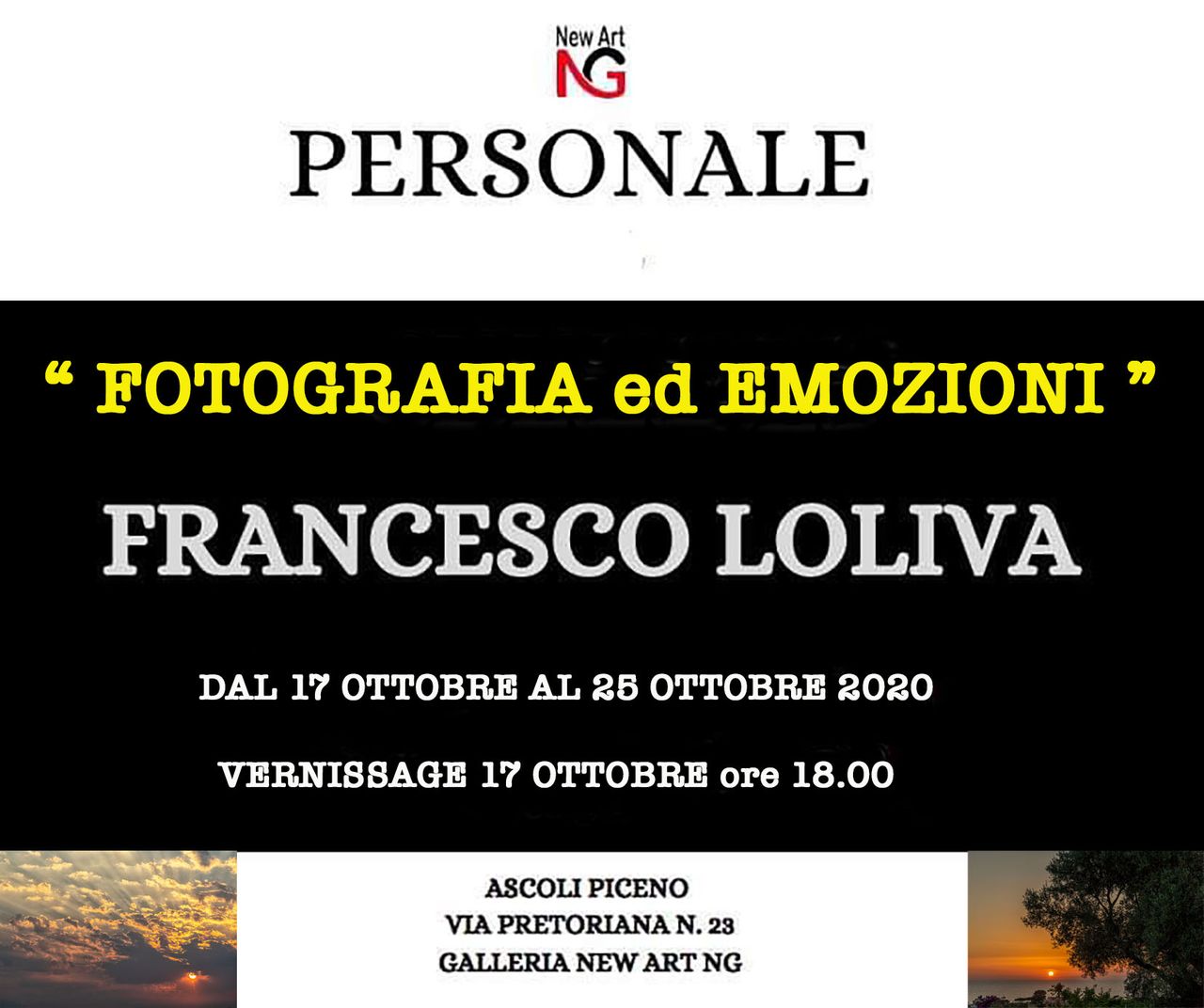 FOTOGRAFIA ED EMOZIONI -NEW ART GALLERY Ascoli Piceno 17 OTTOBRE 2020