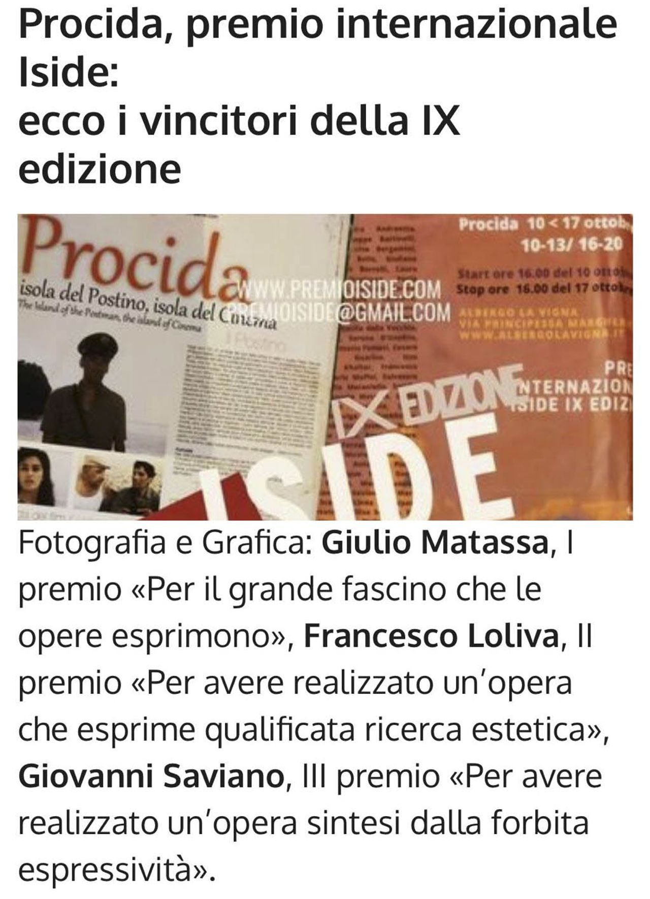 PREMIO ISIDE - PROCIDA