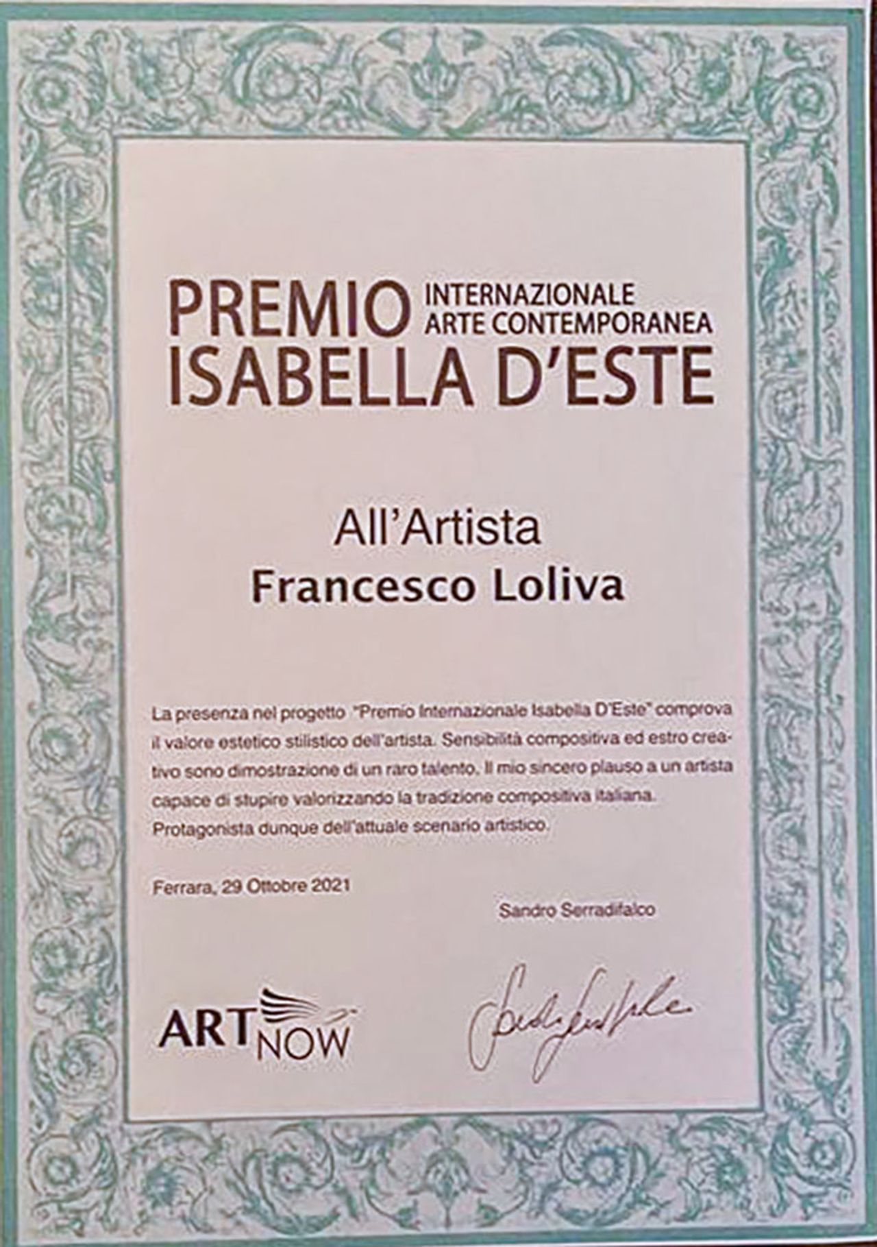 PREMIO ISABELLE D'ESTE - FERRARA 29/10/21