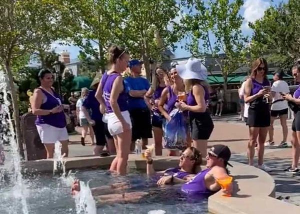 Guests Enjoy New EPCOT Fountain Turned Hot Tub