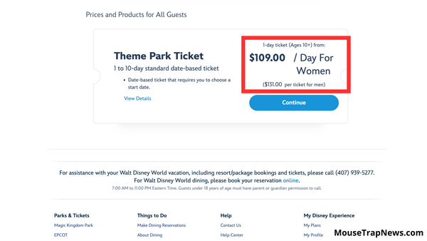 Disney World Increases Ticket Prices For Men