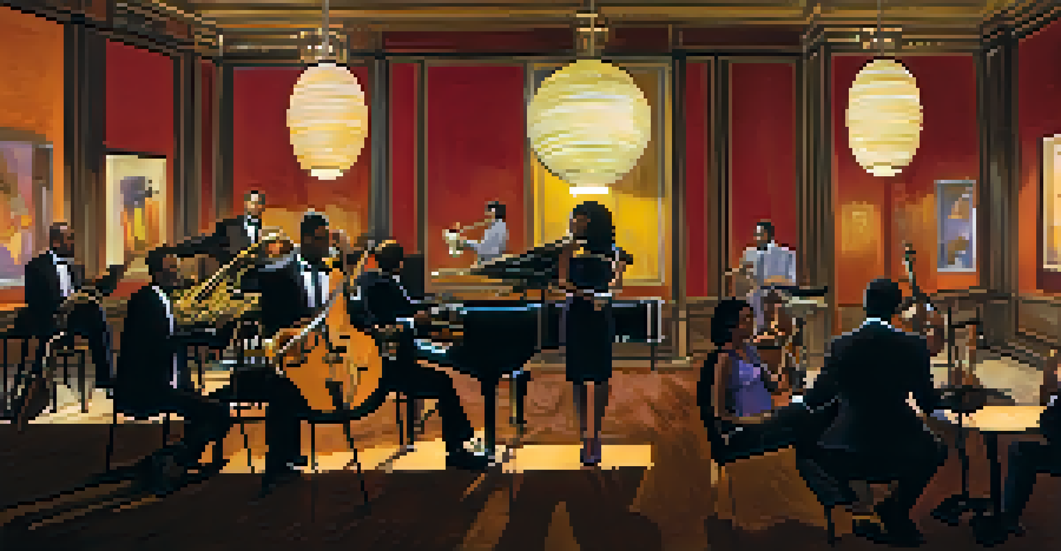 A modern jazz performance at Scullers Jazz Club, featuring a female vocalist and musicians on stage, with an engaged audience enjoying the atmosphere.
