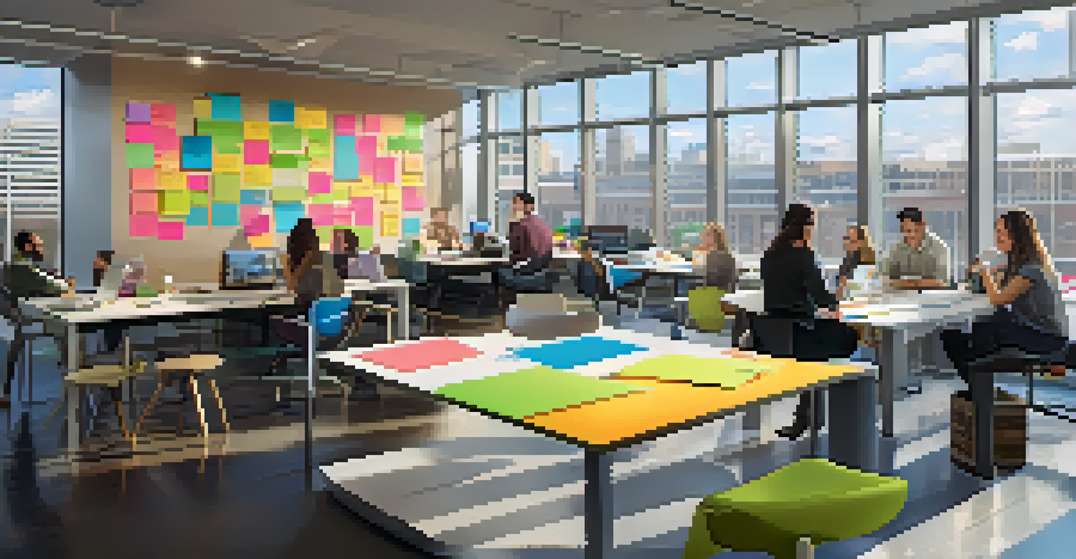 A vibrant coworking space in Kendall Square with people collaborating and high-tech equipment.