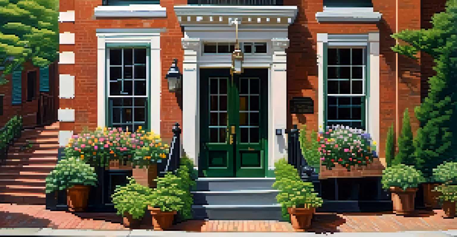 A picturesque street scene in Beacon Hill, showcasing the Nichols House Museum with lush greenery and cobblestone streets.