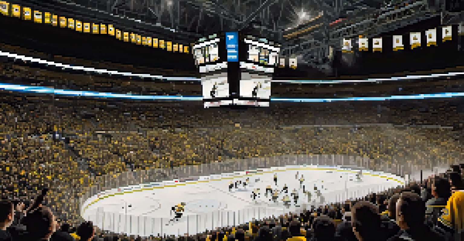 A dynamic scene of a Boston Bruins hockey game at TD Garden, featuring players on the ice and an excited crowd in the stands.