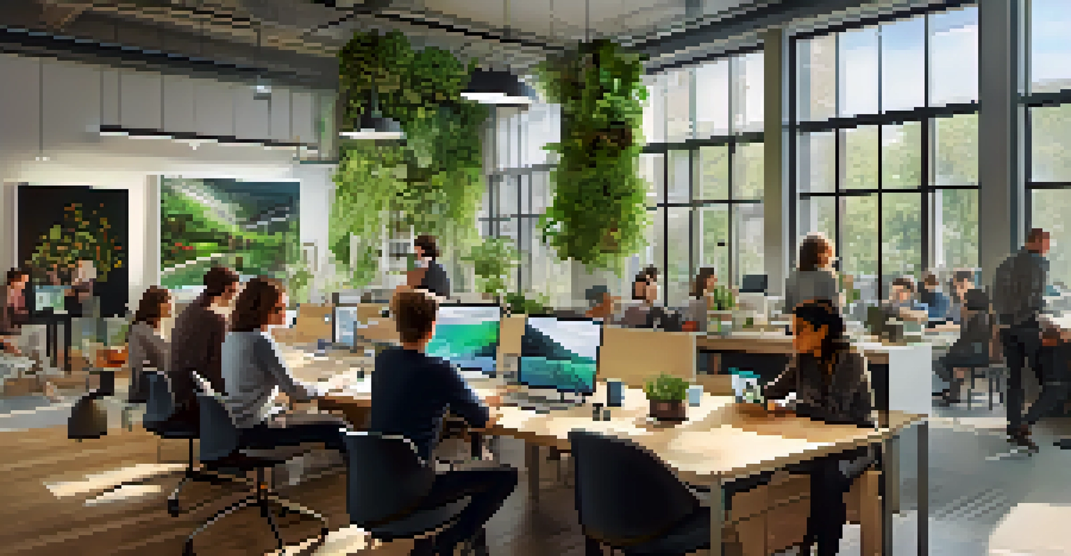 A collaborative workspace in Cambridge with diverse individuals working on tech projects in a bright and modern atmosphere.