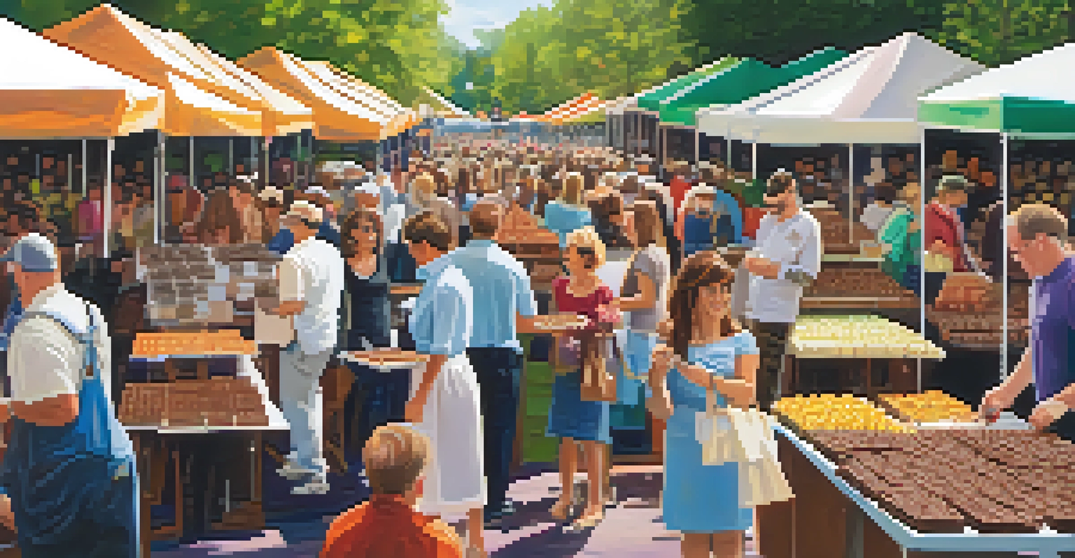 A lively outdoor festival showcasing colorful chocolates with families and couples enjoying various chocolate activities.