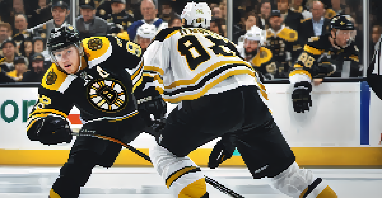 A Boston Bruins player skillfully handling the puck during an exciting moment in a game.