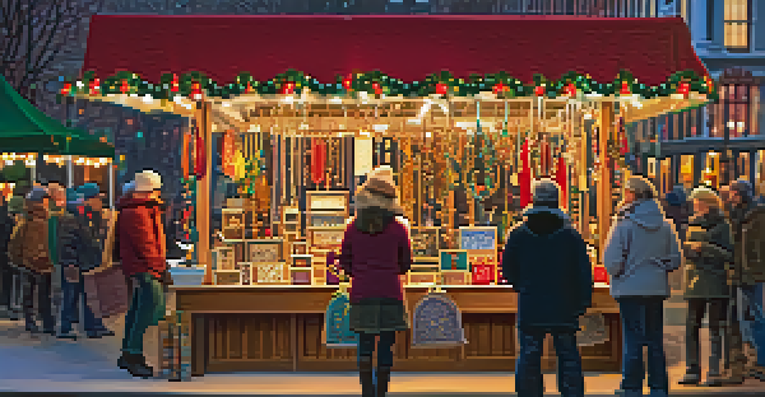 Close-up of an artisan's booth featuring handcrafted jewelry and unique gifts at a holiday market in Boston.