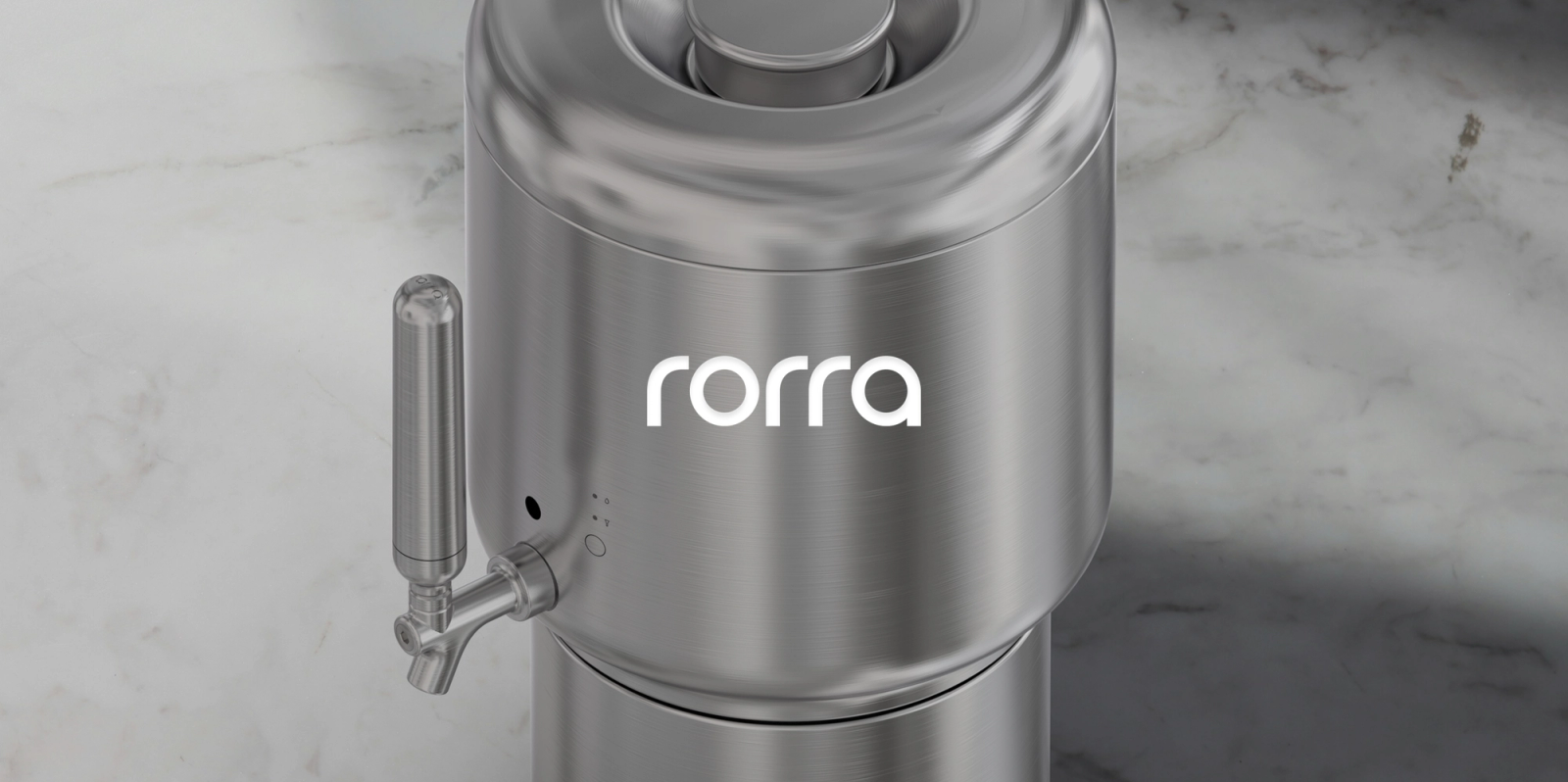 Rorra logo on product shot of Rorra Water Filter.