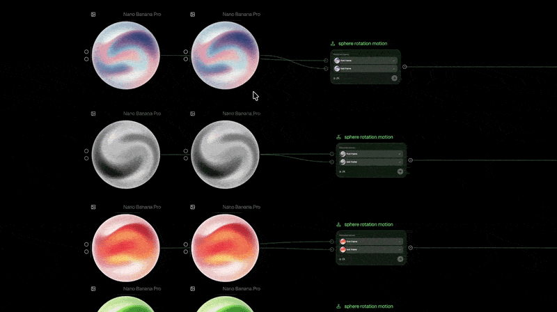 Flora: A node-based generative workflow producing the marble assets. Each sphere a unique output, delivered as a reusable technique rather than a one-time export.