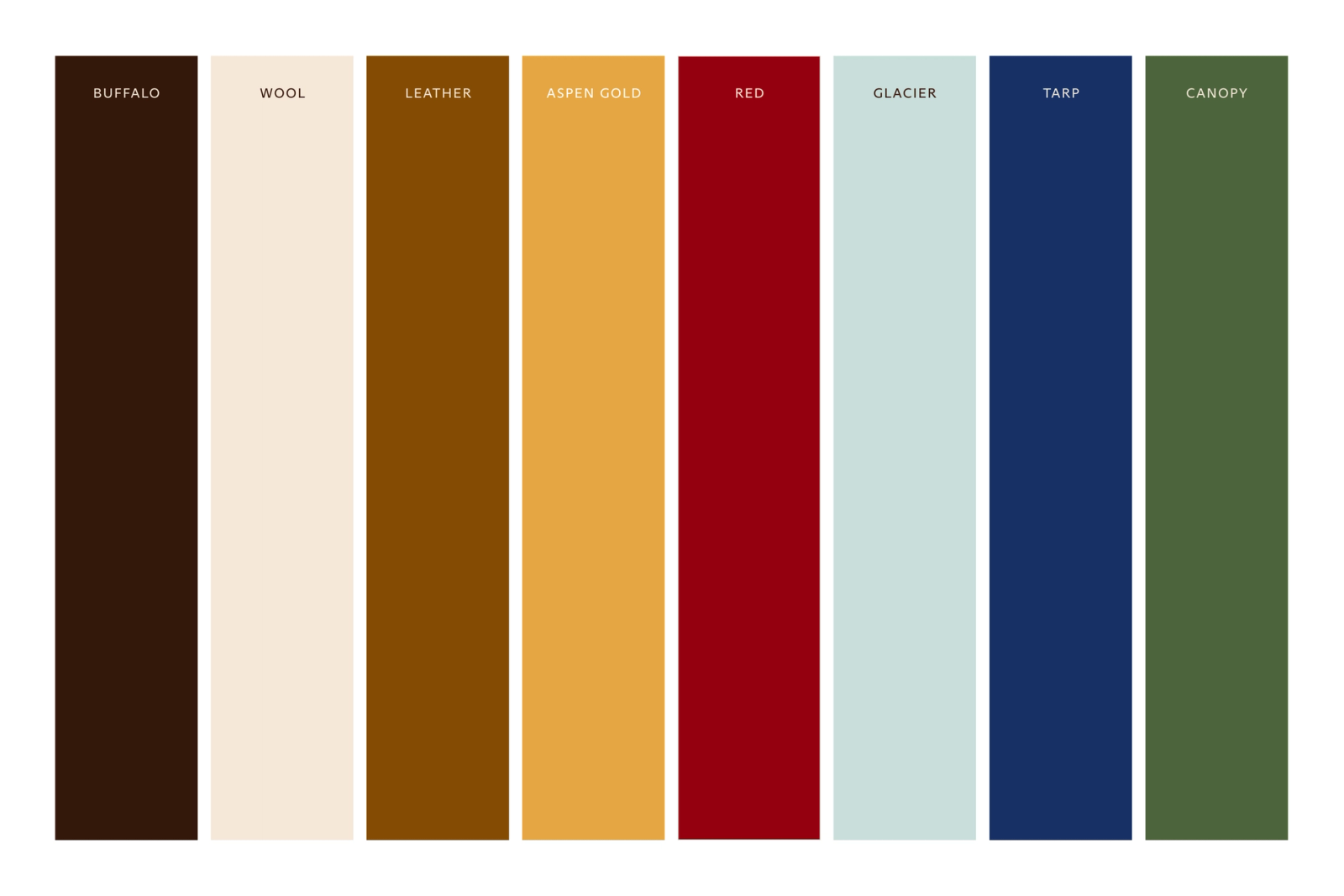 Similar to Aspects, we selected colors native to the area, each named for a unique element of the Tetons.