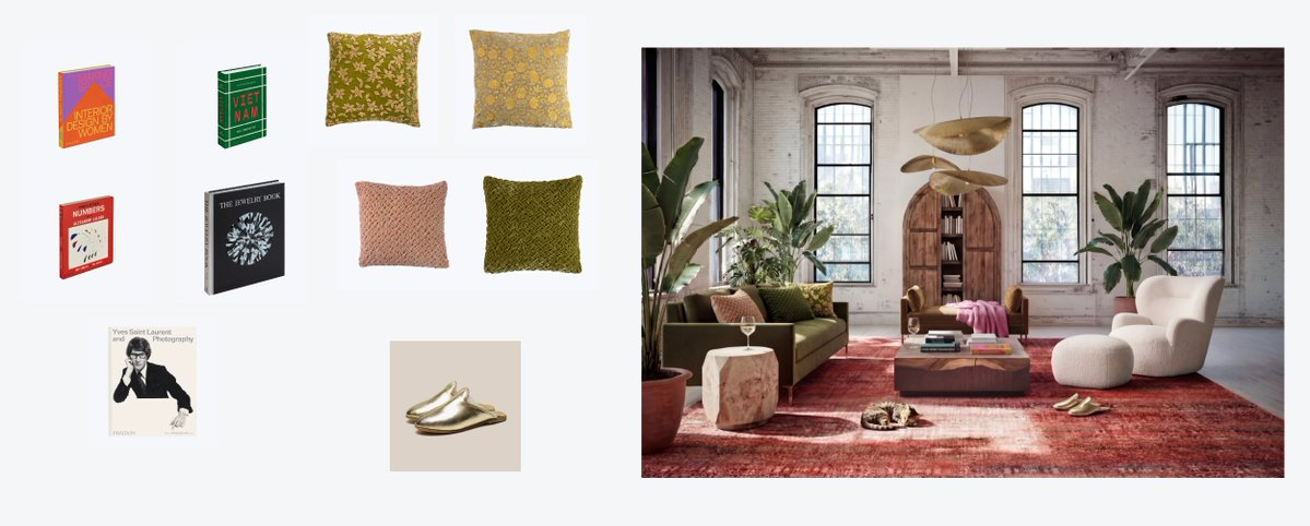 Then adding in the accent pieces, from pillows to books, to shoes.
