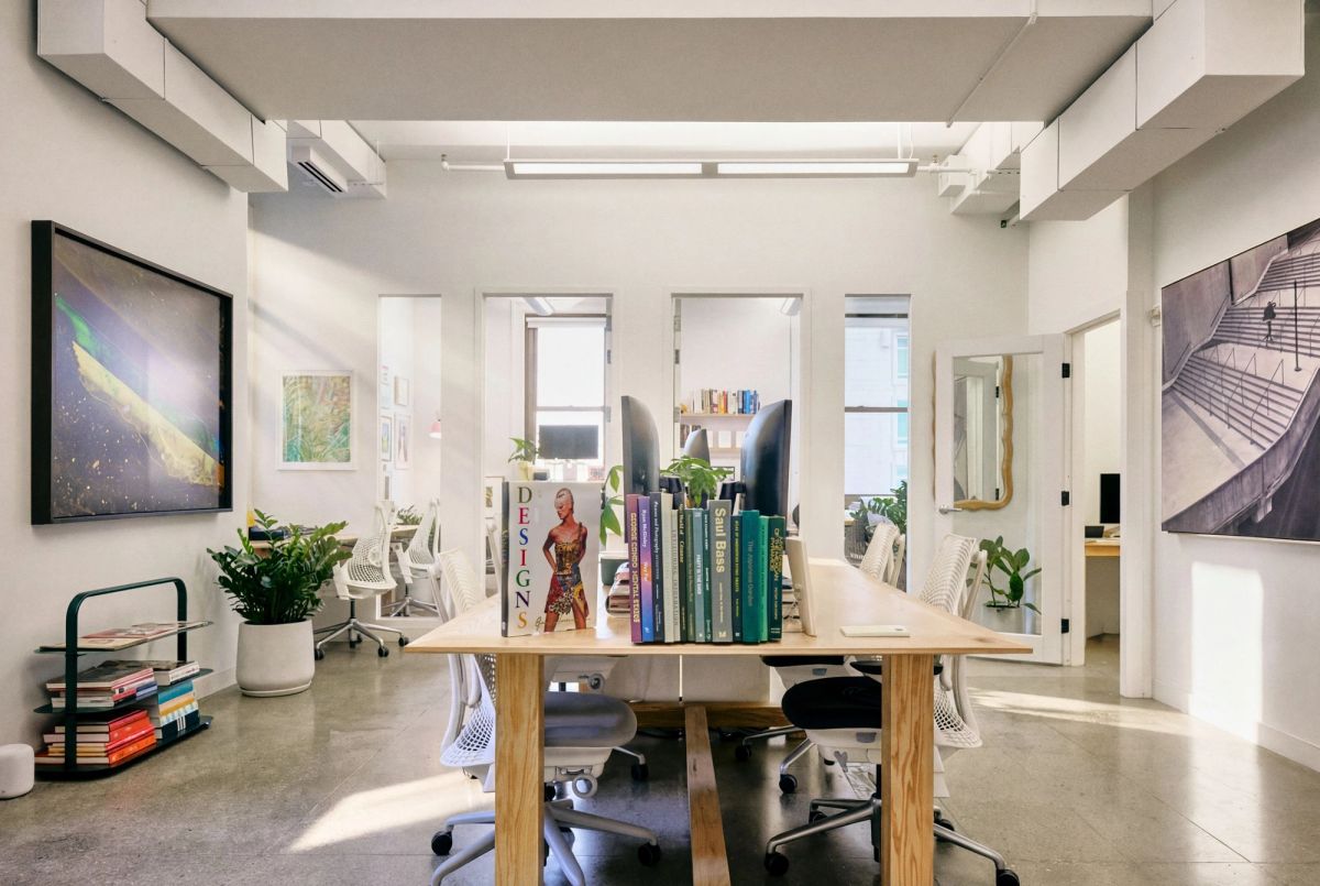 Little Plains office — shared workspace and books