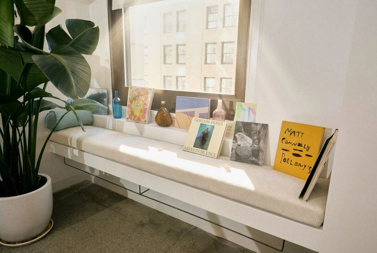 Little Plains office — sunlit window bench