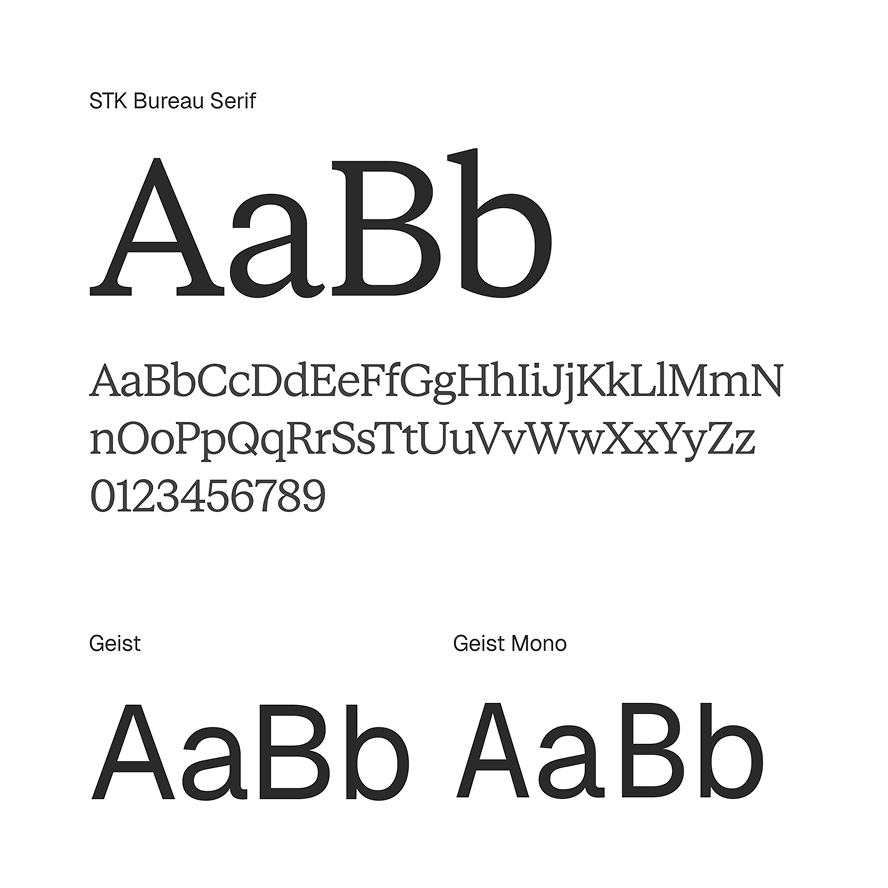 For type selections, we often seek to create complimentary tension. Something approachable, and something formal.