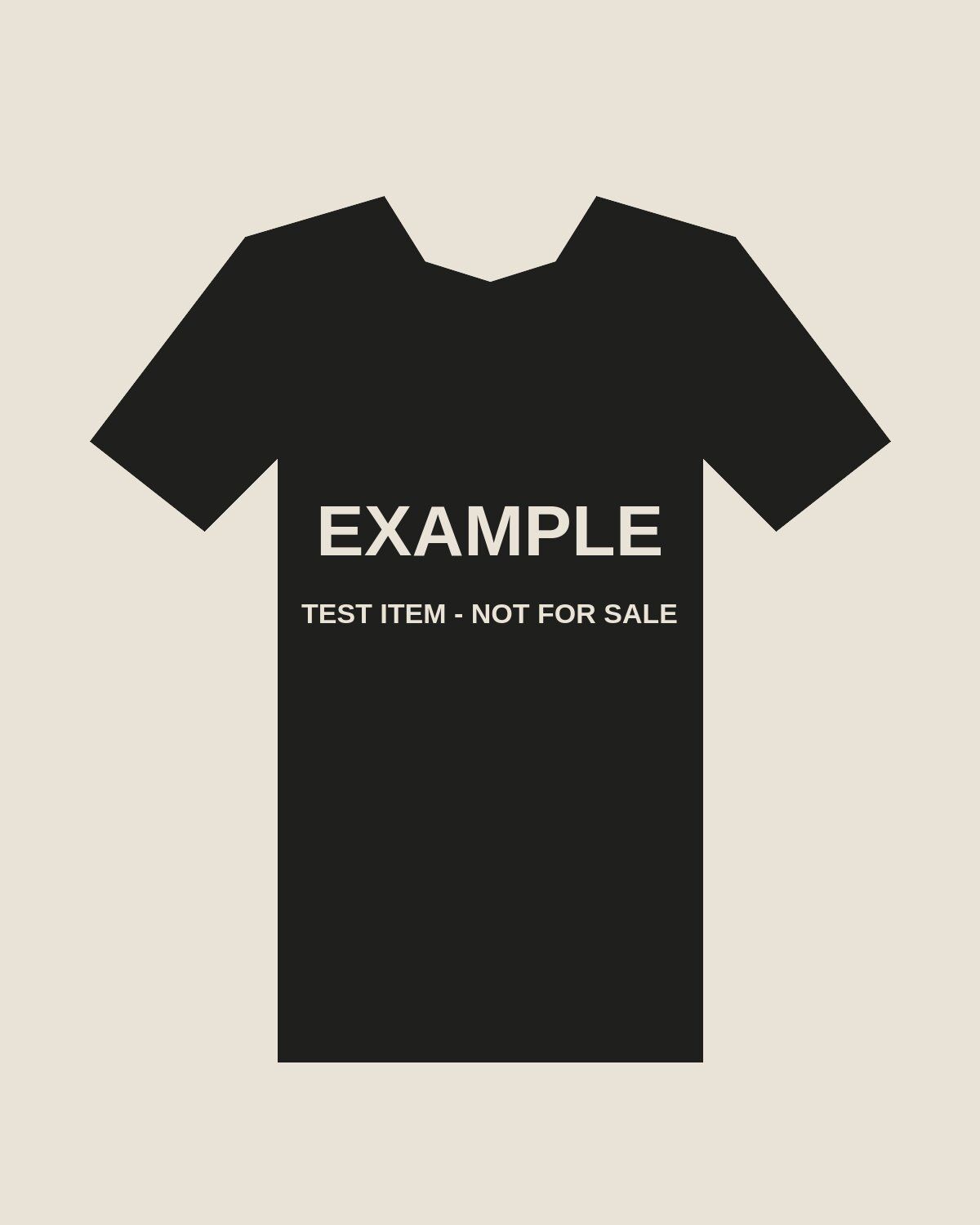 Front of a black example tee, the word EXAMPLE across the chest.