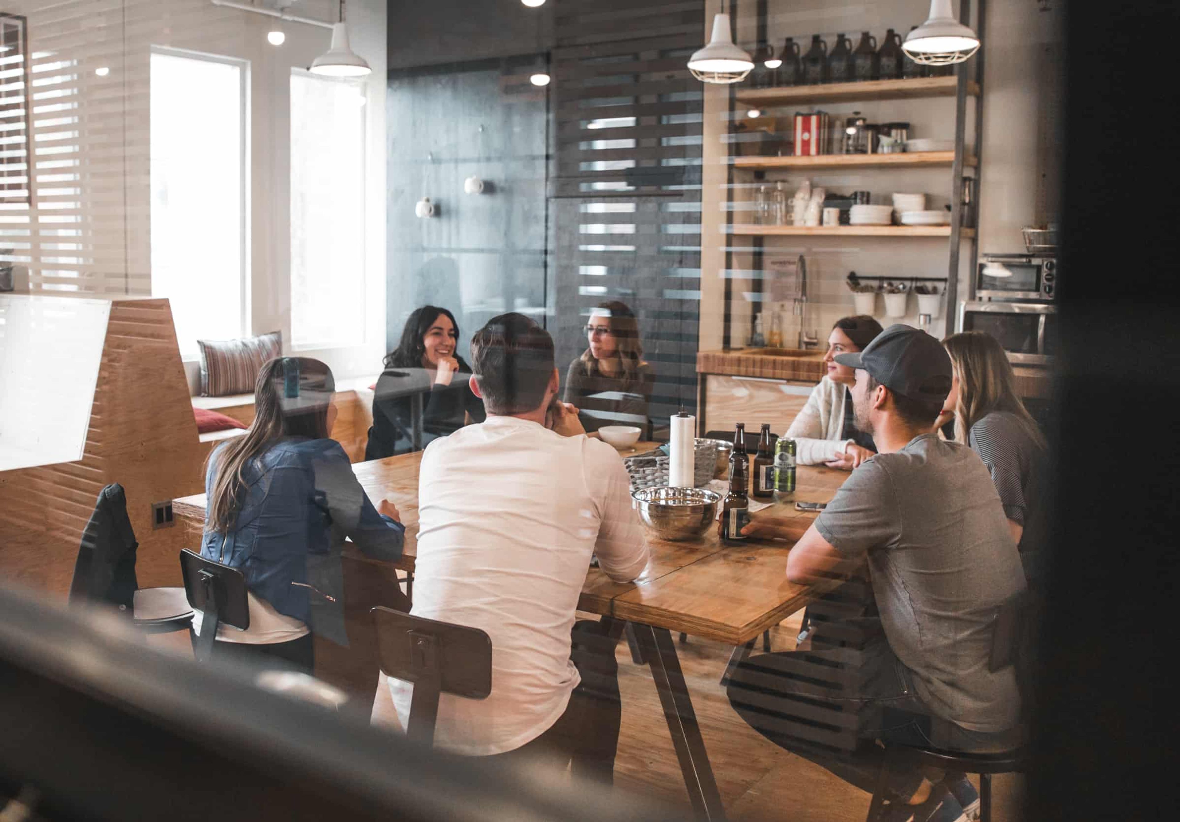Office discussion in meeting room