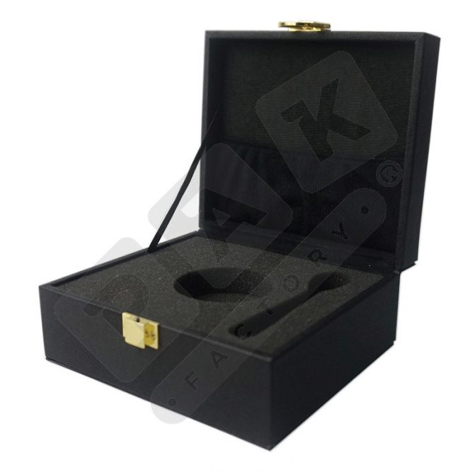 A custom foam insert for a black custom package.