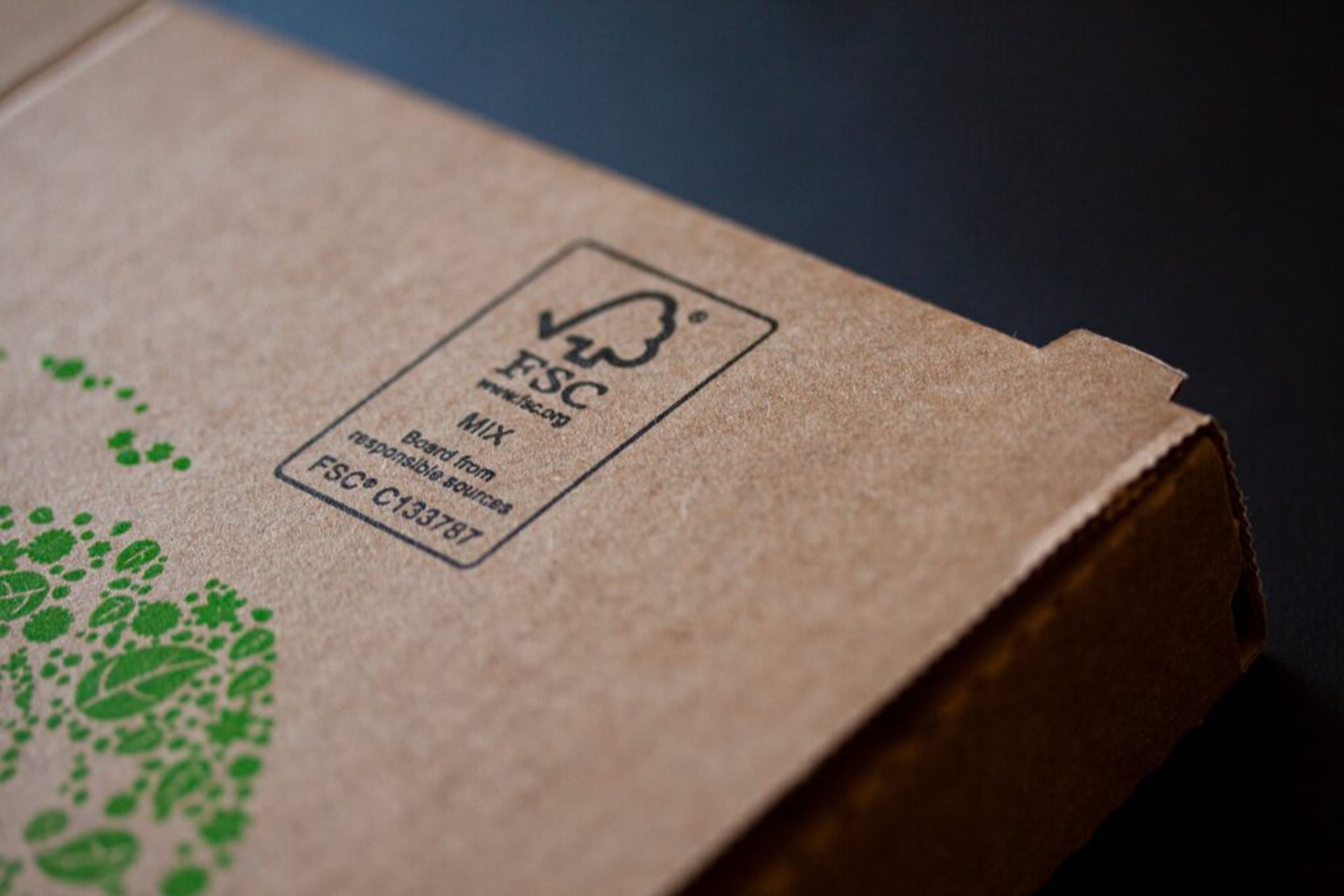 Cardboard packaging with FSC label