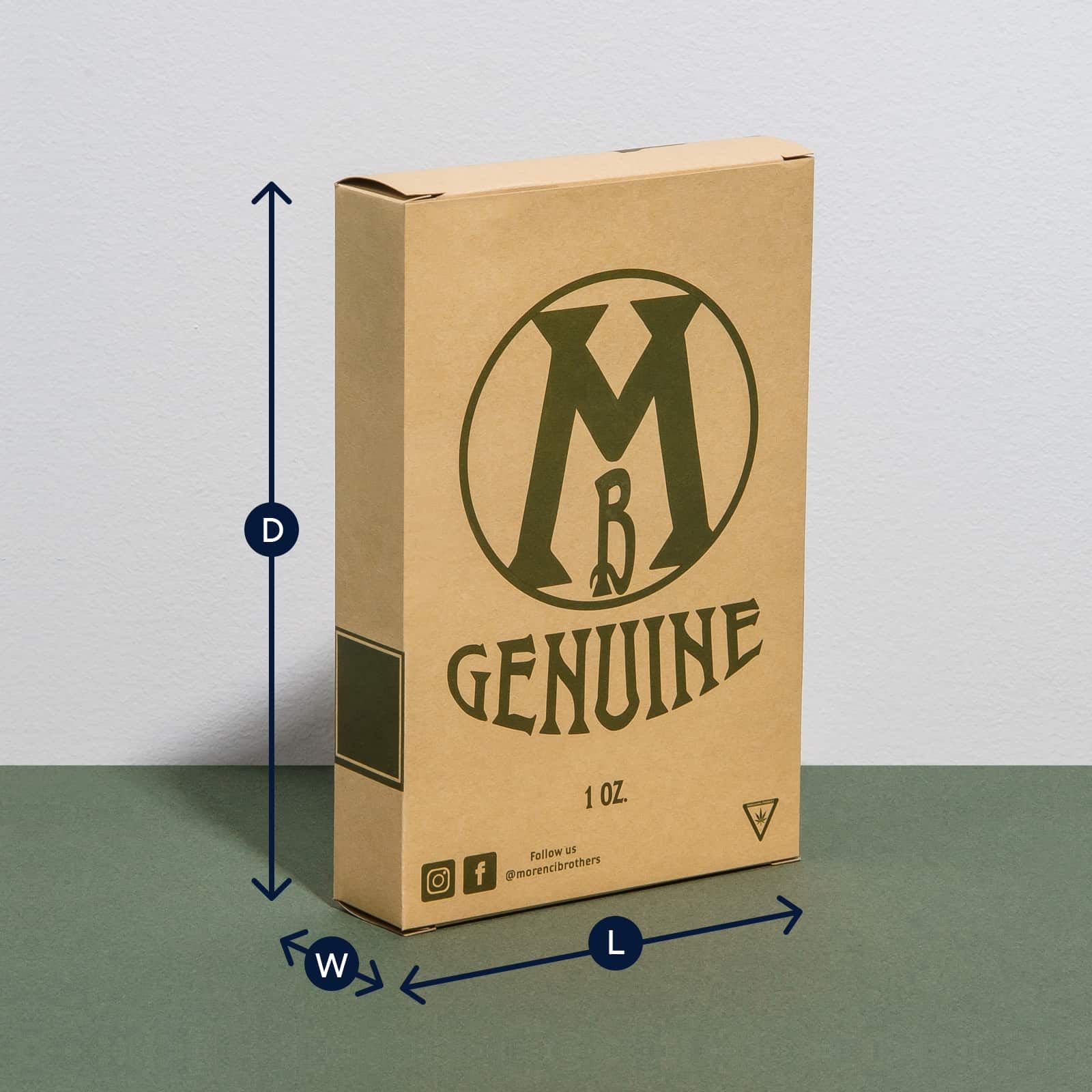 The dimension in length, width and depth or height of a taller box.