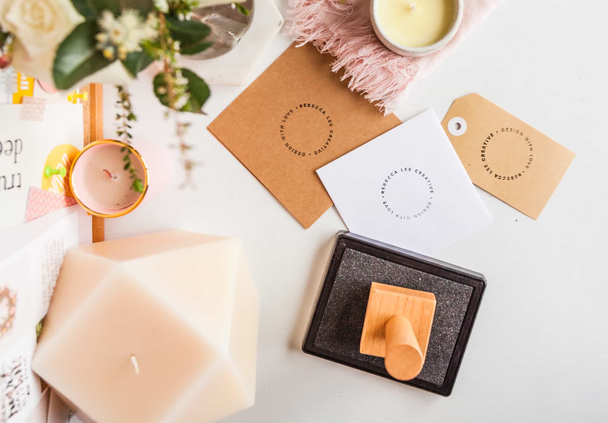 Kraft card with custom branded stamp