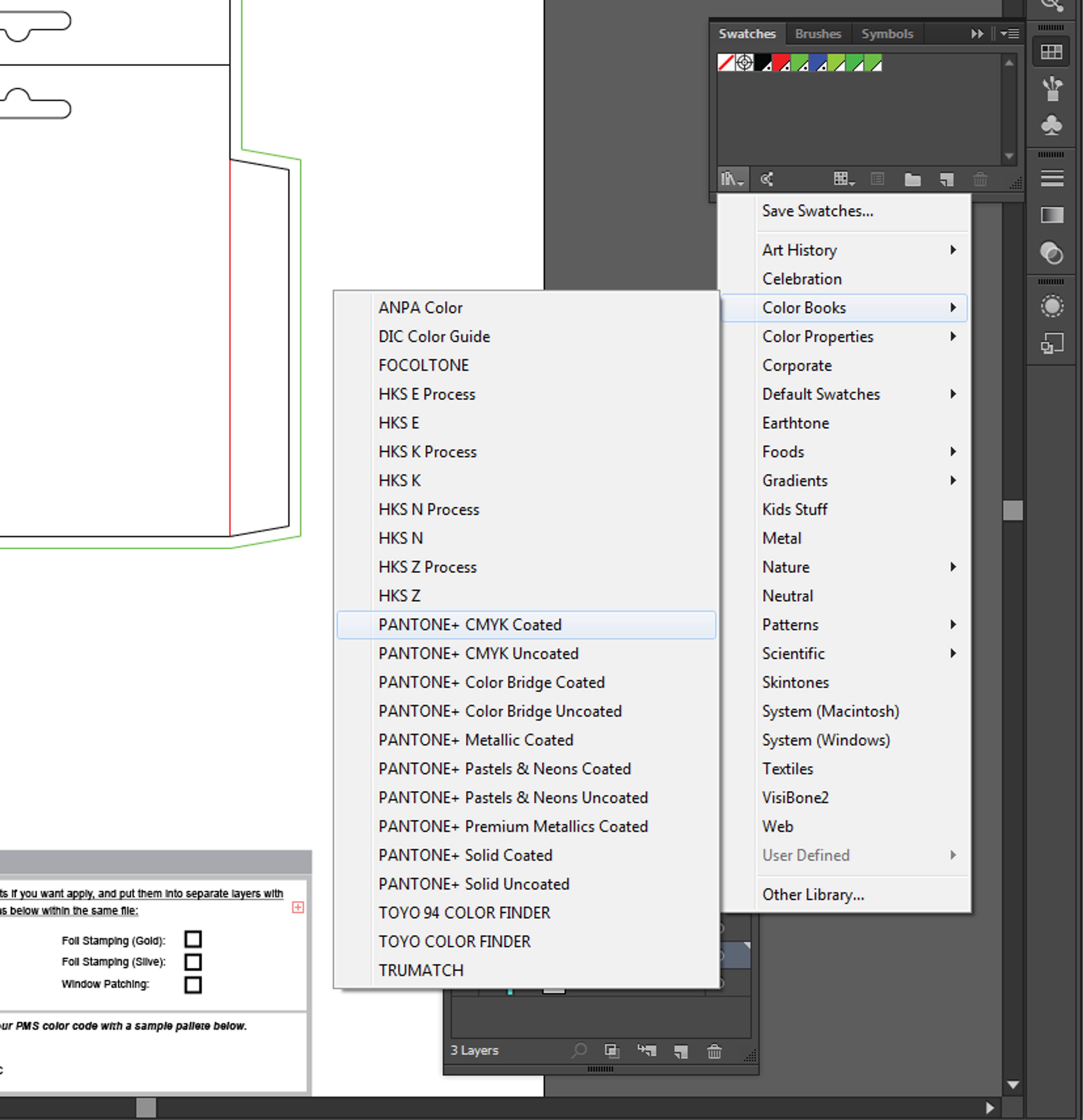 Accessing the Pantone Color Swatch your custom box.