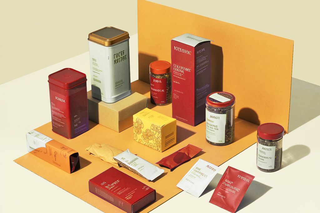 Different kinds of packaging, including folding cartons, tins, and bottles