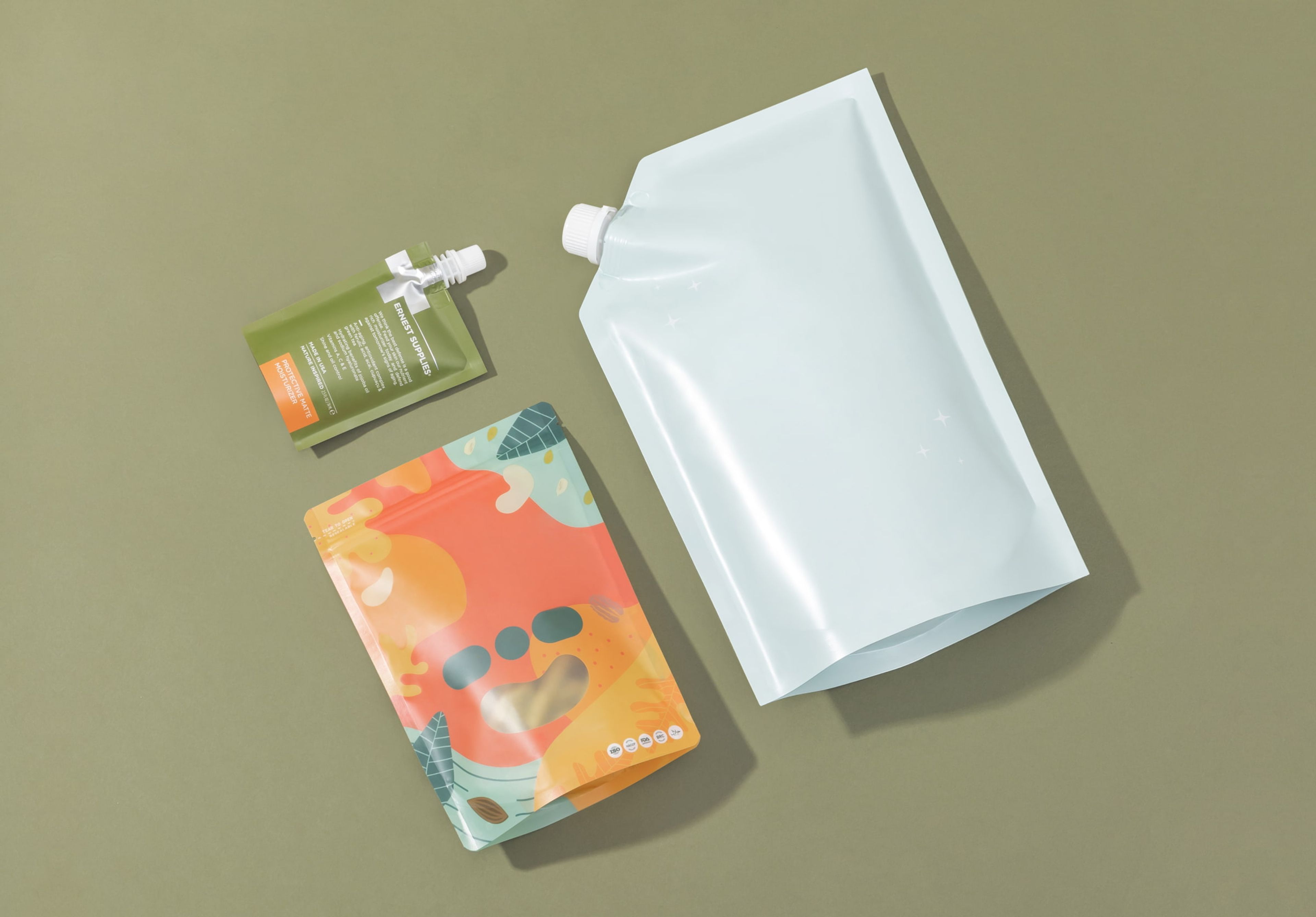 Different types of stand up pouches in the flexible packaging.