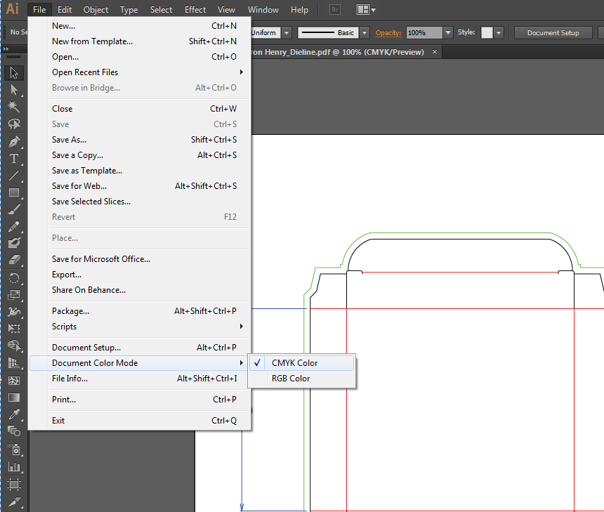 CMYK color mode for custom packaging.