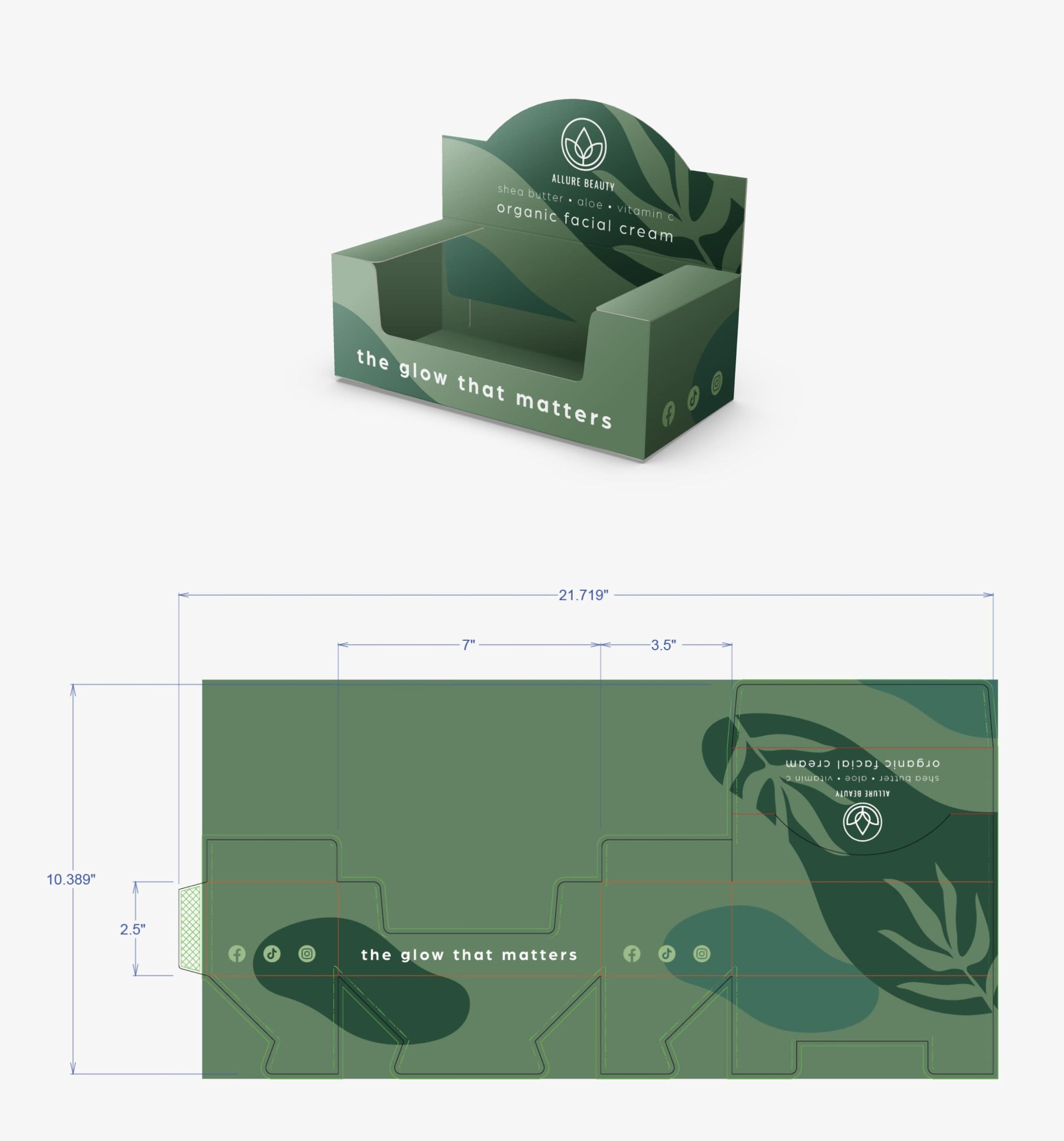 Retail counter top display for cosmetic products.