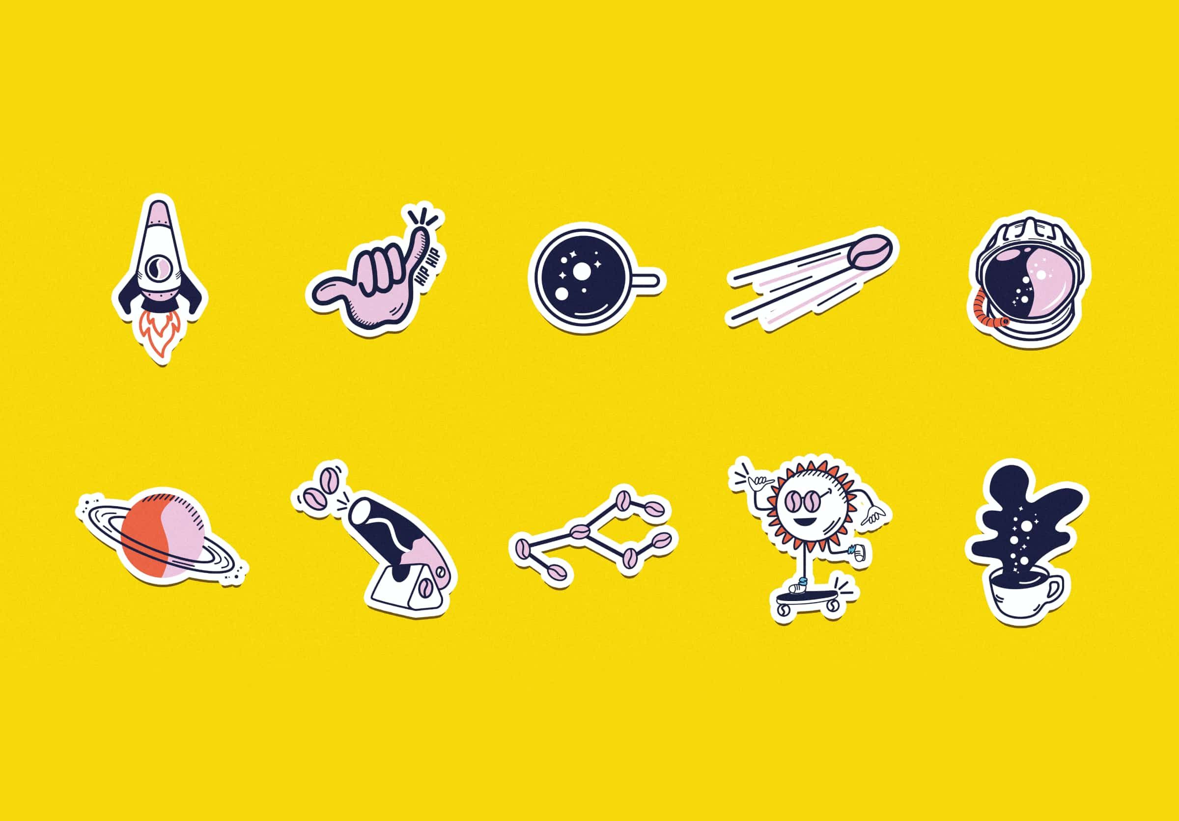 Die-cut illustrative stickers
