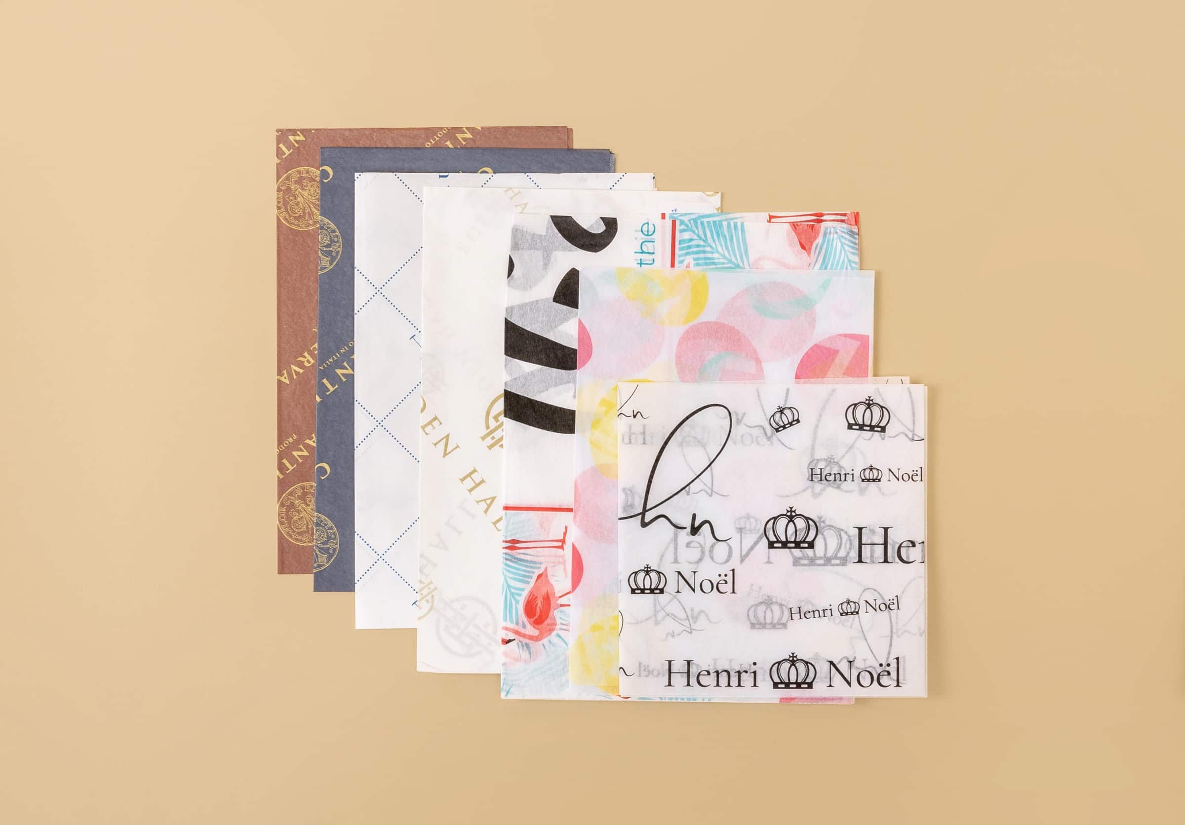 Different types of tissue paper packaging.