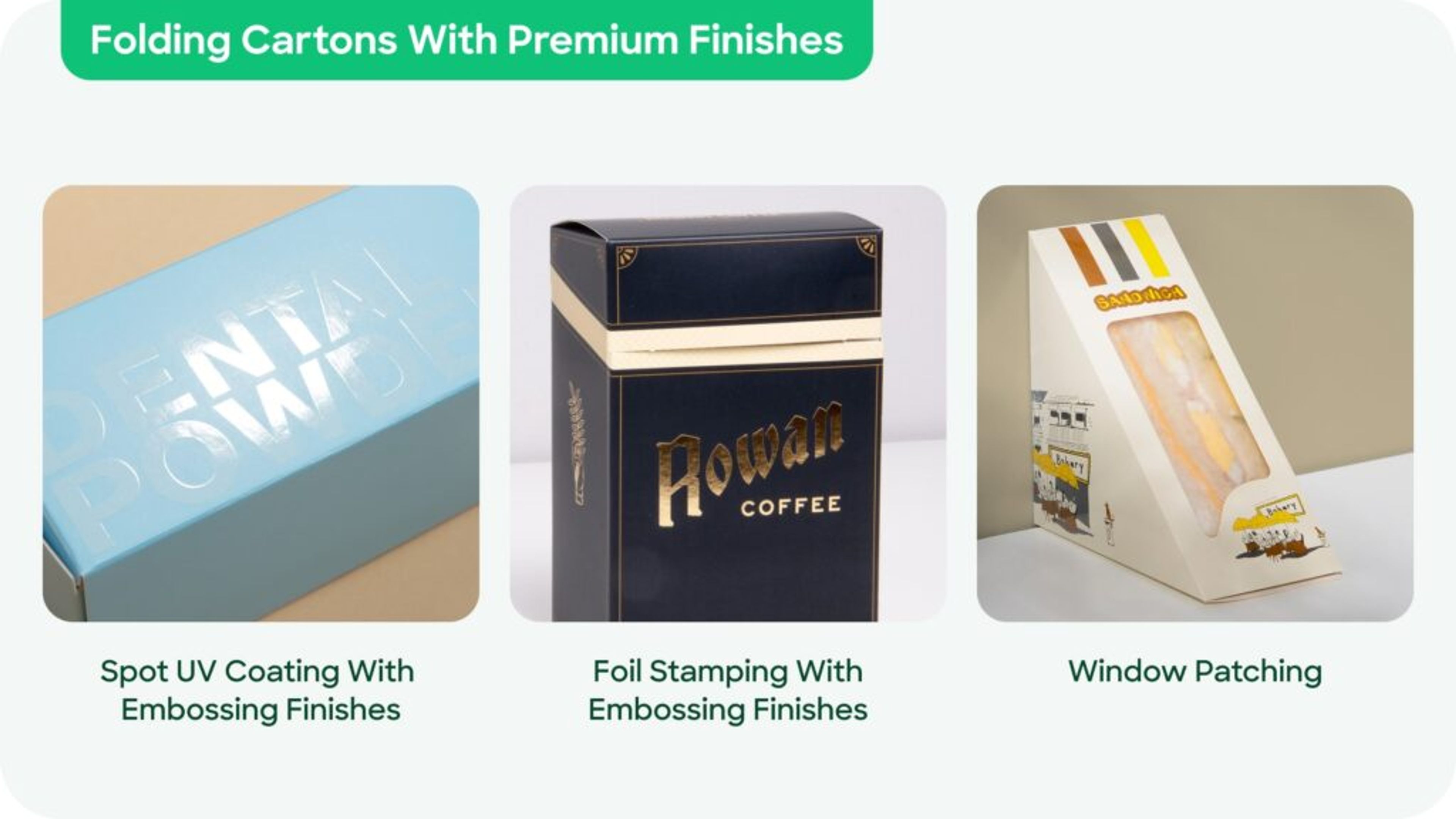 Examples of folding carton premium finishes