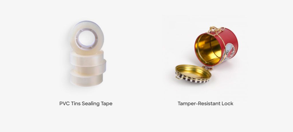 Tin food preservation and safety options: pvc tins sealing tape, tamper-resistant lock