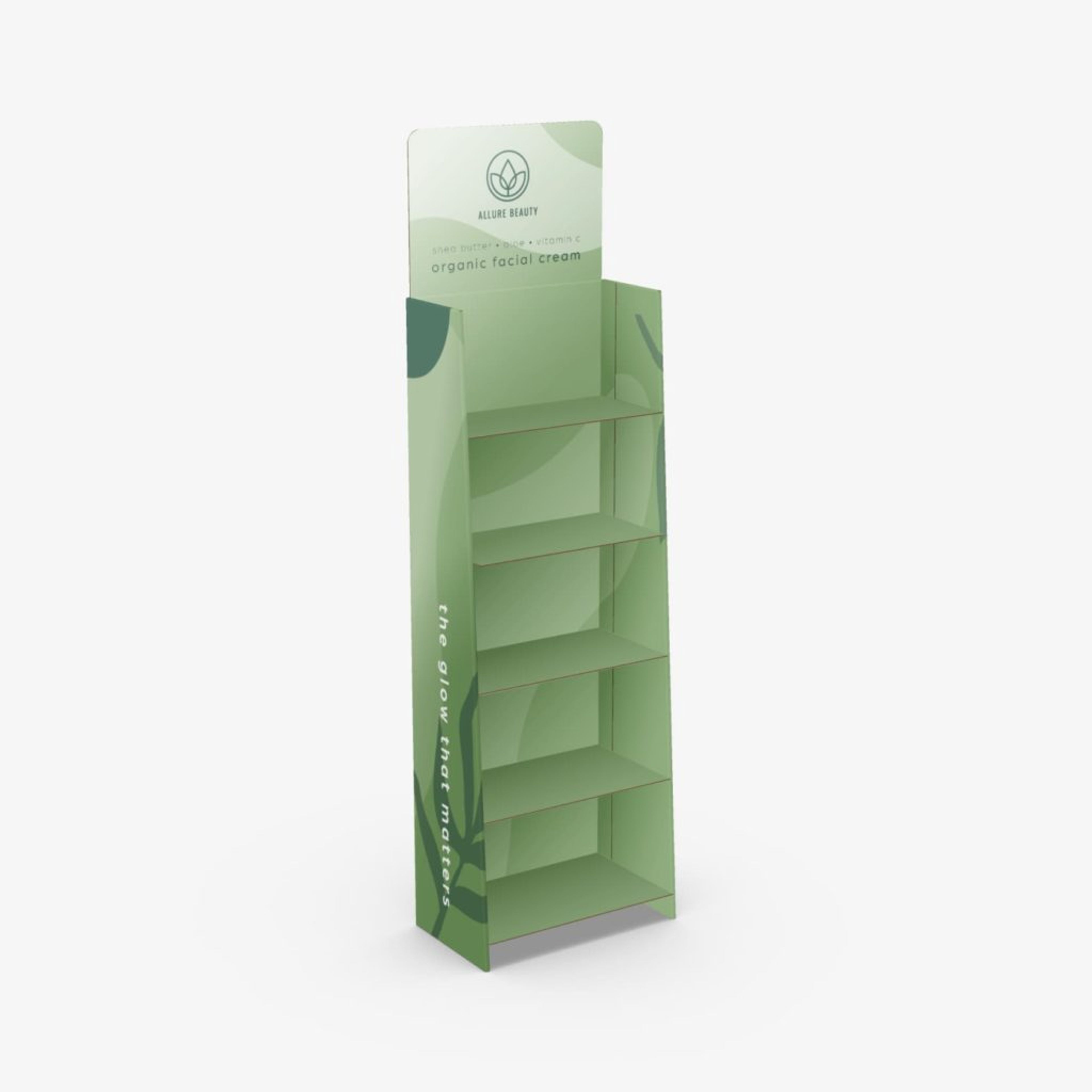floor display with multi tier shelves