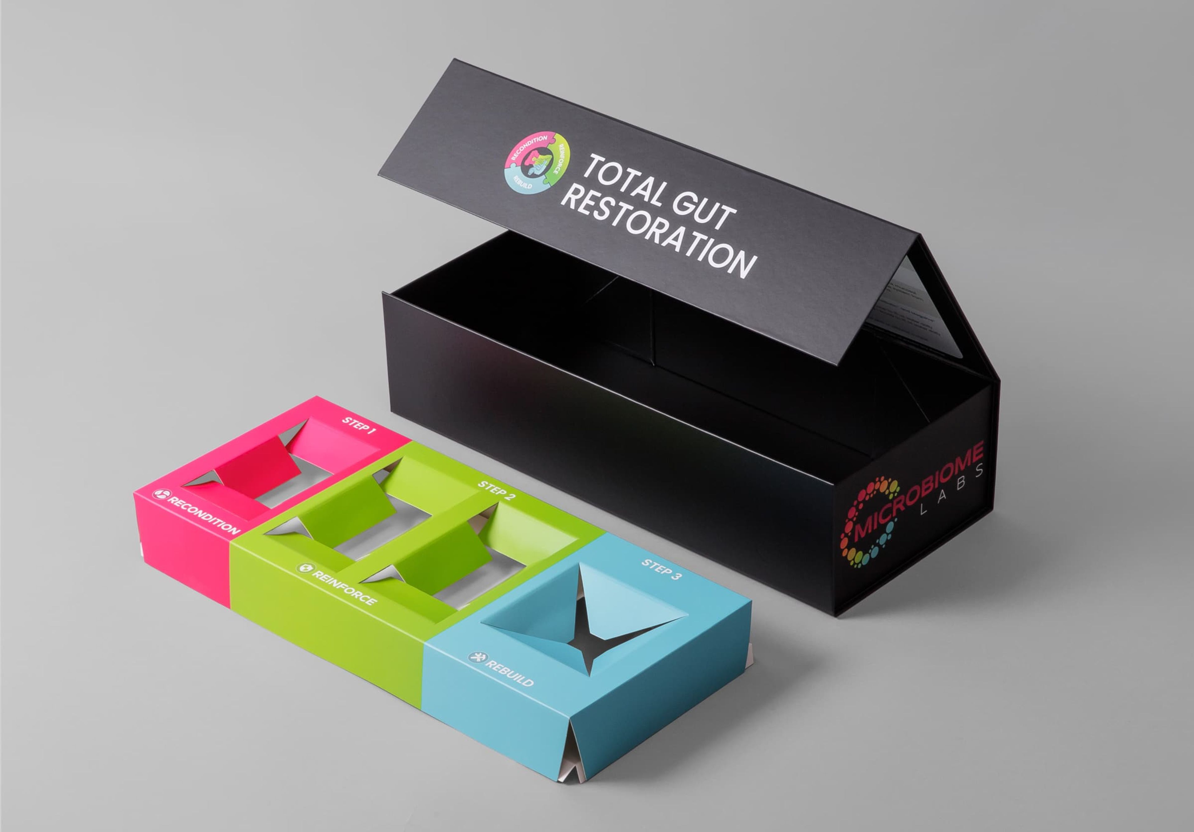 black rigid box with colorful paper insert