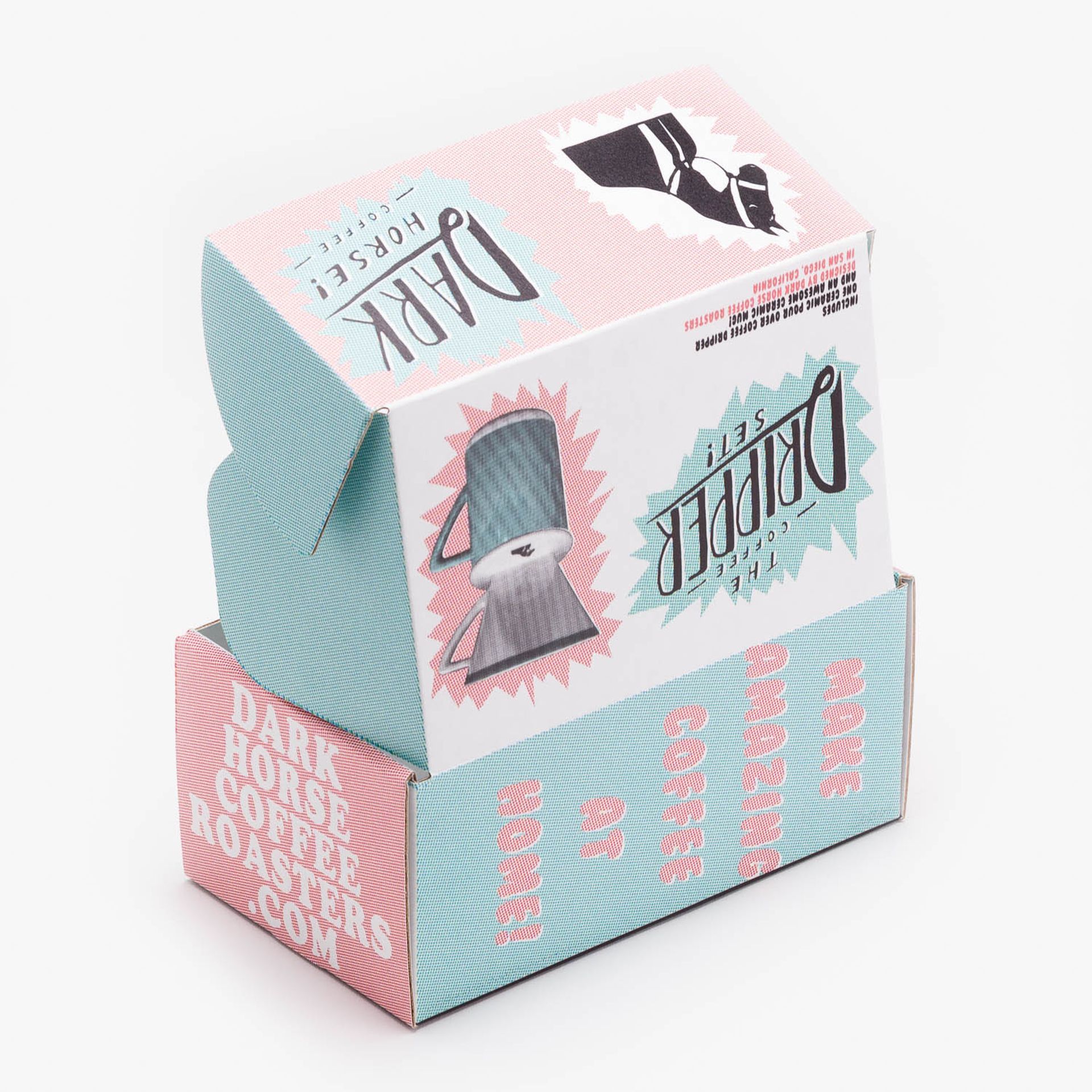 Dark Horse Coffee Dripper Set box displaying both the top lid and printed bottom panels.