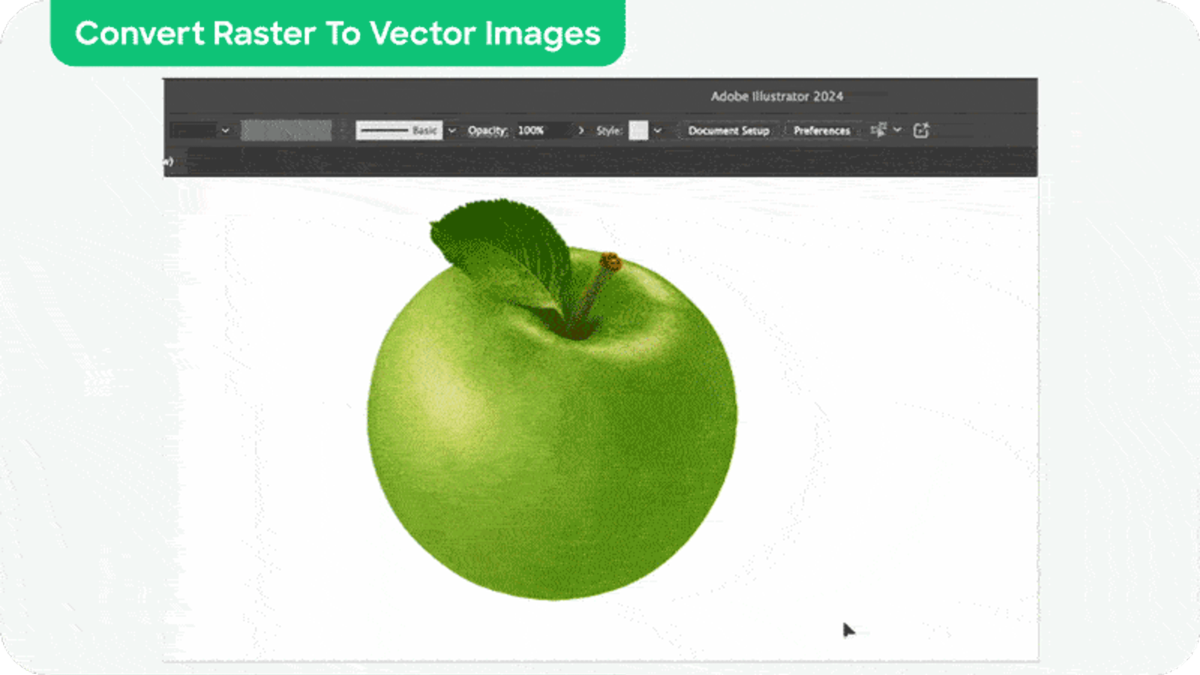 Short animated image of how to convert a raster image to vector using Illustrator's image trace