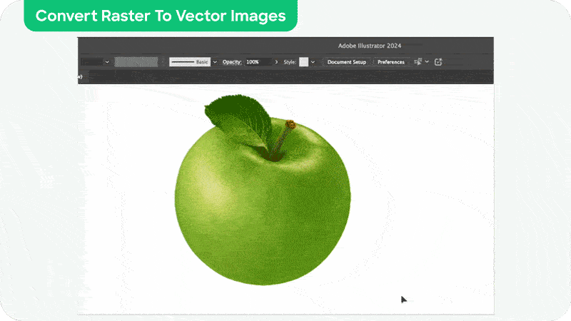 Short animated image of how to convert a raster image to vector using Illustrator's image trace