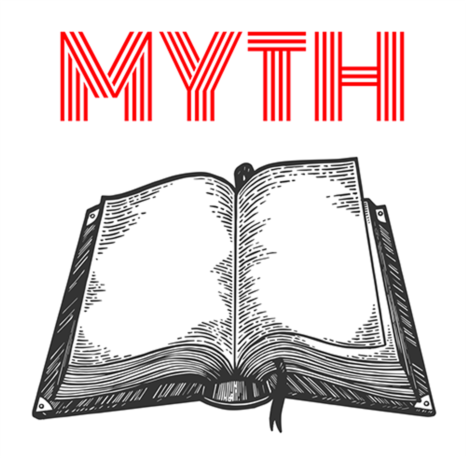 An open book with the word "Myth" above it