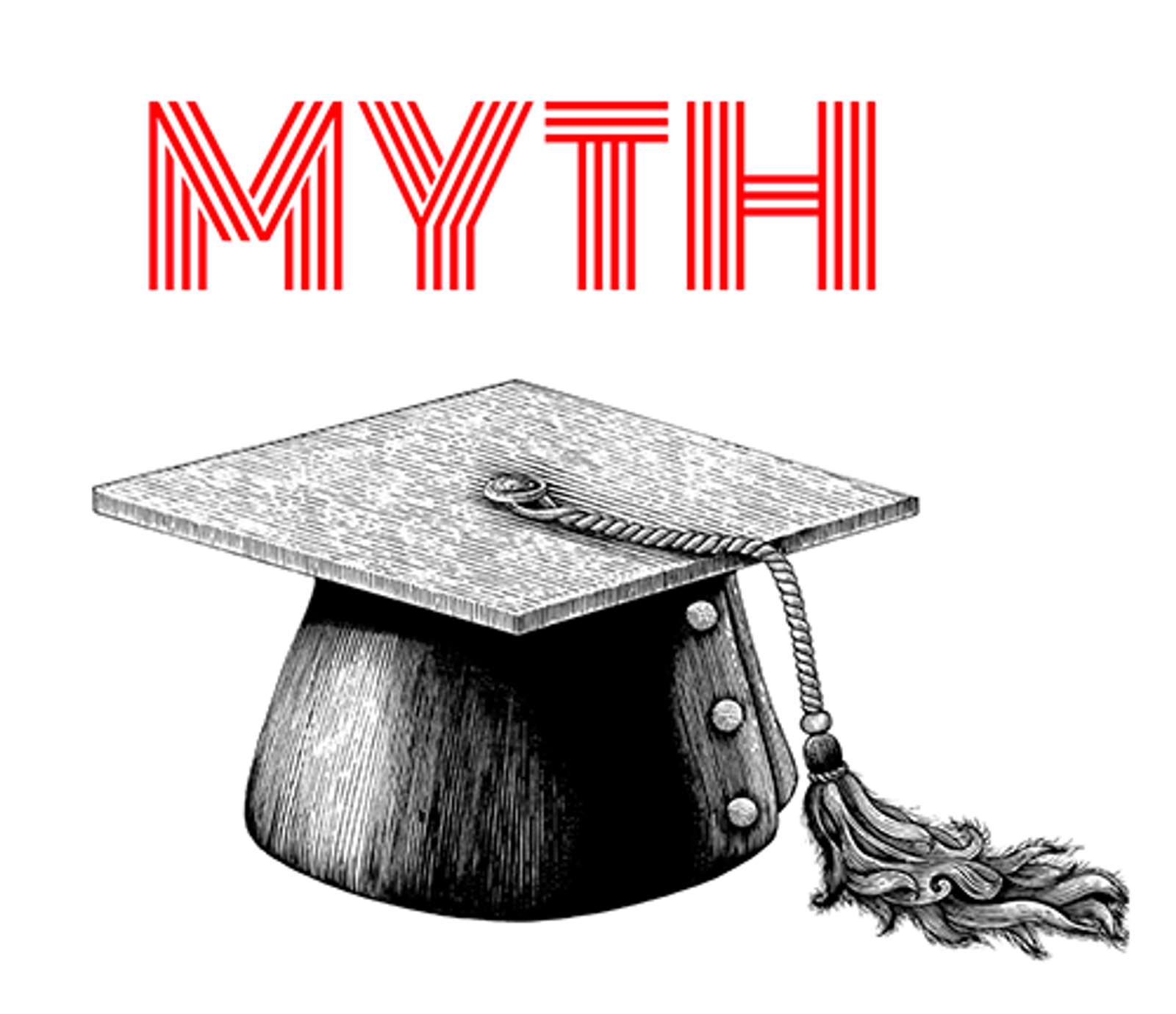 A graduation hat with the word "Myth" above it