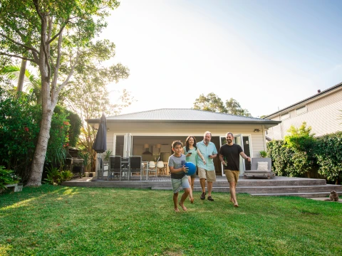 Family in their backyard