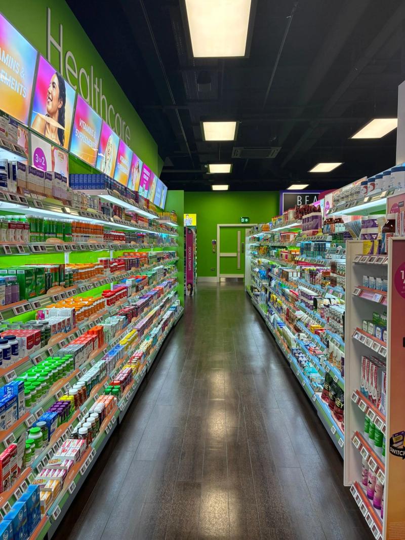 Inside the store - the new pharmacy and healthcare section. New lighting, ac, ventilation and light boxes